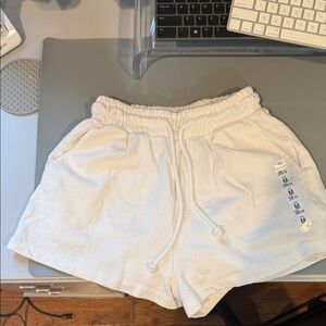 Zara White Elastic Waist Drawstring Athletic Shorts